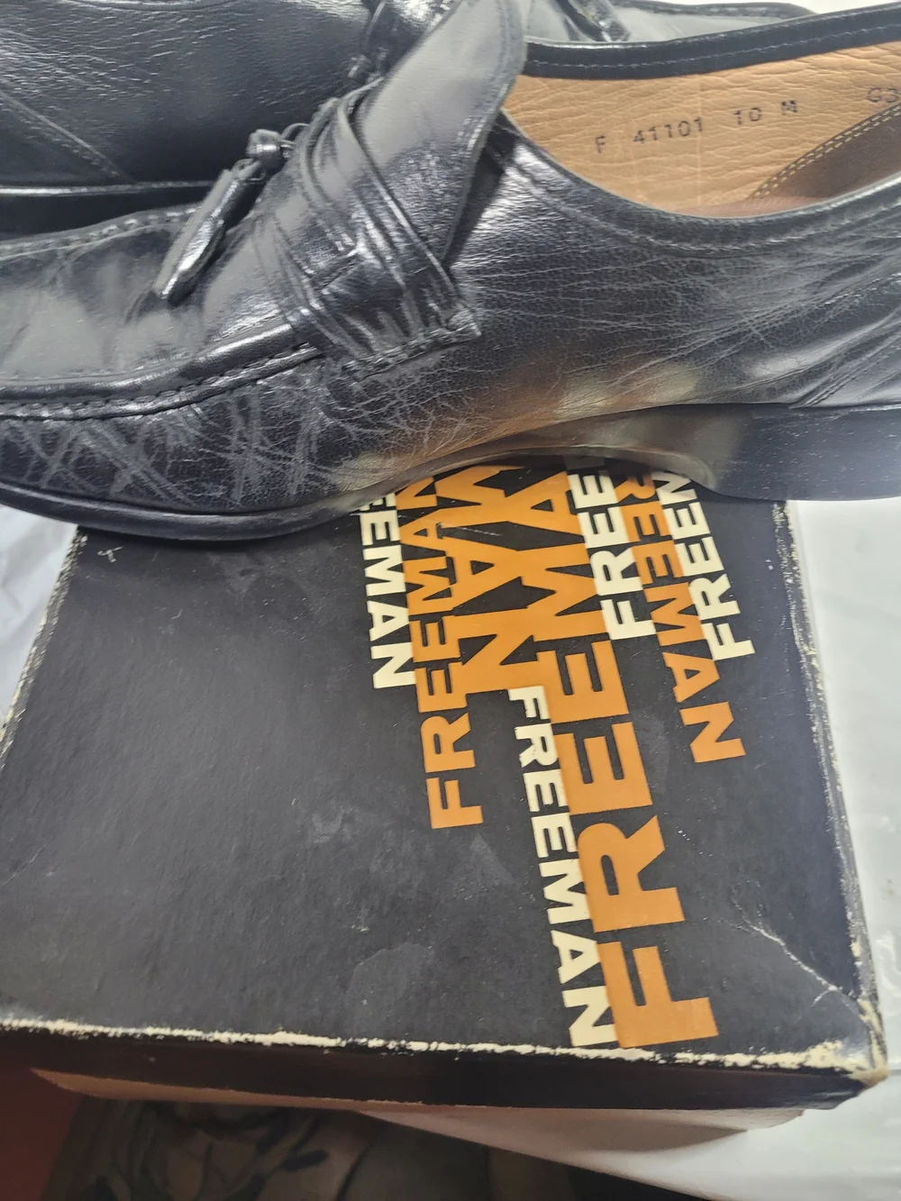 Freeman Mens Black Leather Slip On Loafers Driving Shoes Size 10 M
